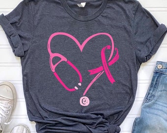 Pink Stethoscope Shirt, Breast Cancer Fighter, Breast Cancer Doctor Shirt, Breast Cancer Awareness, Gift For Nurse, Breast Cancer Warrior