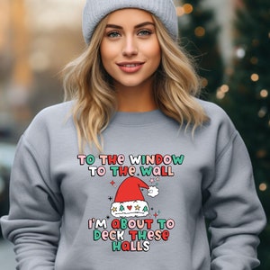I’m About to Deck These Halls Sweatshirt, Funny Christmas Shirt, Retro Christmas Tee,  Cute Santa Hat Sweatshirt, Womens Christmas Shirt