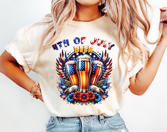 4th of July Beer Shirt, Patriotic Party Drinking Tee, USA Eagle and Flag Graphic, Funny Red White and Brew T-Shirt
