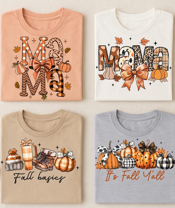 Fall Mama Pumpkin Tee, Autumn Cozy Plaid Pumpkin Shirts, Fall Basics and It’s Fall Y’all Cute Thanksgiving Vibes Tee for Women