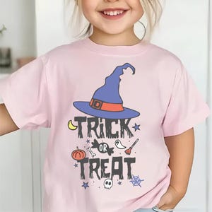 Trick or Treat Kids Halloween Shirt, Cute Witch Hat Toddler Tee, Halloween Kids Shirt, Spooky Season Shirt, Pumpkin Halloween Gift