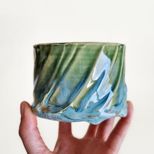 Handmade drippy blue cup