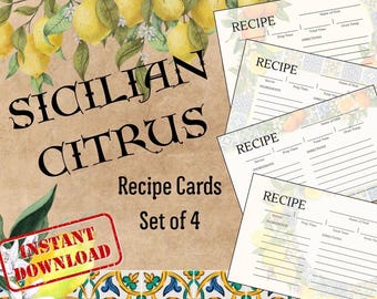Sicilian Citrus Italian Style Recipe Cards Set of 4