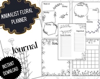 Minimalist Floral Digital Download Planner 6 pages