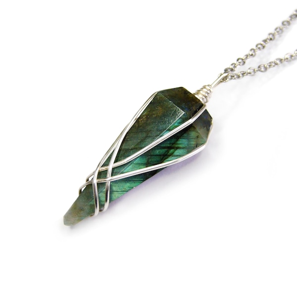 Labradorite Pendulum Necklace Gemstone Dowsing | Divination Necklace | Elvish Jewellery | Fire Labradorite