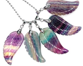 Multi Fluorite Angel Wing Necklace | Gemstone Pendant | Fluorite Jewellery | Purple Fluorite Divine Wing | Dainty | Gift for teacher