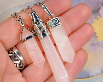 Rose Quartz Point Pendant Necklace | Minimalist Necklace | Rose Quartz Jewellery | Stone of Love