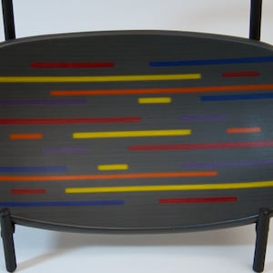 Fused Glass Scoop Bowl - semi-matte gray with colorful accent strips