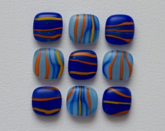 Vibrant Blue, Orange, and Yellow Fused Glass Magnets - Set of 9