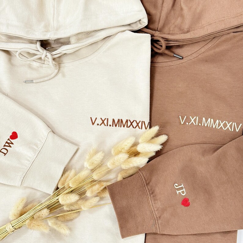 Custom Embroidered Roman Numeral Hoodie Engagement Gifts for Couple