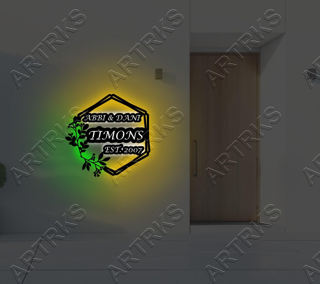 Personalized Family Metal LED Wall Sign, Custom Home Decor for Living ...