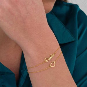 14K Gold Name and Heart Bracelet, Personalized Gift, Special Bracelet for My Beloved, New Year Jewelry, Special gift for Christmas,