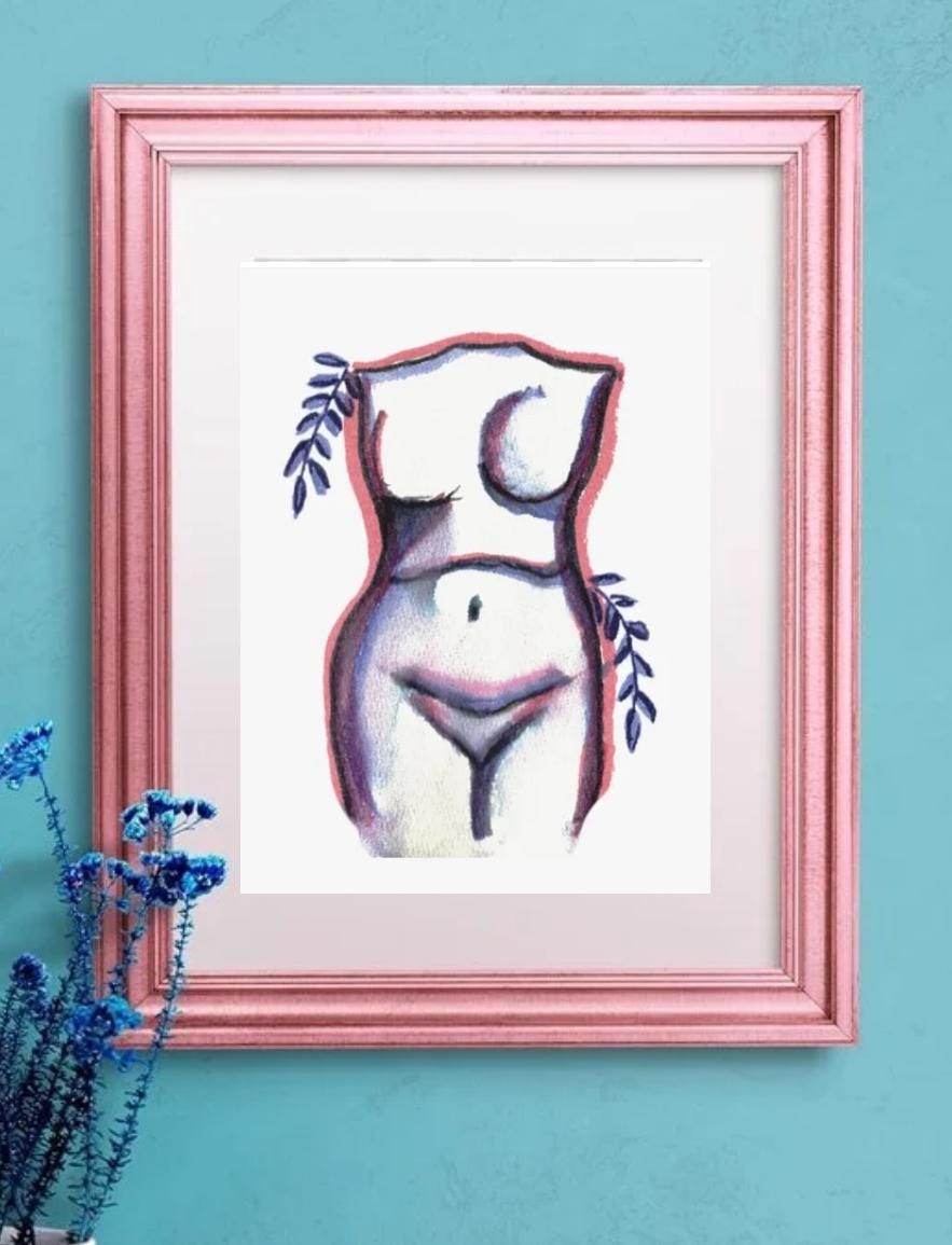 Body positivity Greek/Roman water color statue Fine Art Print