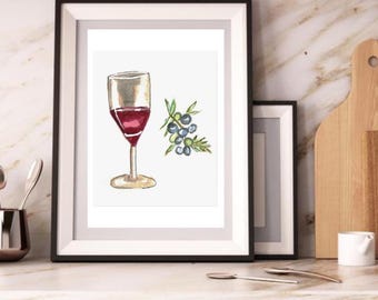Rotwein Wacholderbeere Aquarell Fine Art Print