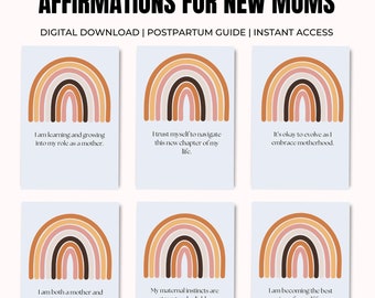 Tarjetas de Afirmaciones Posparto: Autocuidado para Mamás Primerizas (Imprimibles)