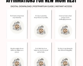 Tarjetas de Afirmaciones Posparto: Autocuidado para Mamás Primerizas (Imprimibles)