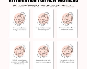Tarjetas de Afirmaciones Posparto: Autocuidado para Mamás Primerizas (Imprimibles)