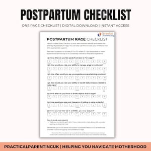 Postpartum Rage Checklist: New Mom Planner (PDF Download)