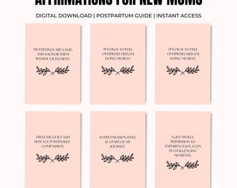 Tarjetas de Afirmaciones Posparto: Autocuidado para Mamás Primerizas (Imprimibles)