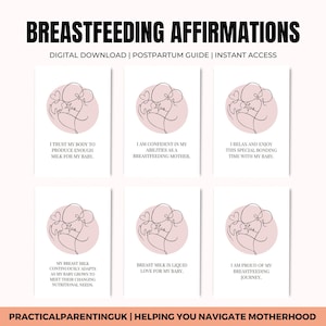 Cartes imprimables d'affirmation d'allaitement Visuels de soutien à l'allaitement Essentiels de l'allaitement Cadeau pour nouvelle maman Kit post-partum Visuel allaitement