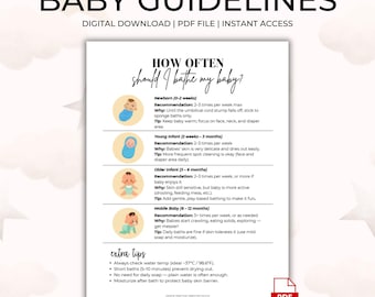 Instrucciones para el baño del bebé (imprimibles) (Descarga digital)