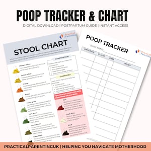 Babykaktracker Afdrukbare bladen/darmbewegingsjournaal/PDS Coeliakie Voedsel- en symptomentracker/kakgrafiek/Bristol ontlastingsdiagram dagboeklogboek