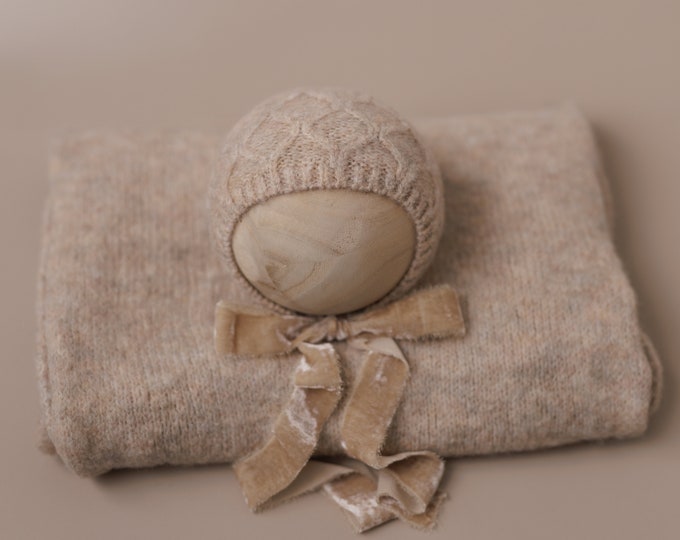 Oatmeal Newborn Props Set,Oatmeal Newborn Photo Shoot Set - Soft Knit Wrap , Suede Grey Luneberry match, Newborn Nerds Nubuck