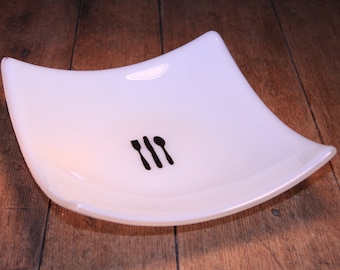 Glass Bowl with Graphic Silverware Design