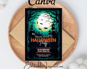 Editable Halloween Party Invitation, Canva Template, Kids Spooky Night Party, Printable Halloween Invitation Halloween Party Invite