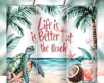 Beach Tumbler Sublimation Design, 20 oz Skinny Tumbler Wrap Sunset, Summer Sublimation Tumbler Design Seamless - PNG Instant Download