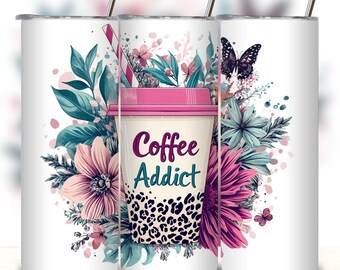 Coffee Addict Tumbler Wrap, coffee mode Tumbler Design, Coffee Tumbler Wrap, Sublimation Design, Digital Download, Skinny 20oz Tumbler Wrap.