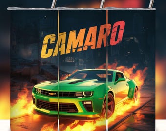 20 oz Tumbler PNG Wrap | Muscle Car Inspired Sublimation Design | Seamless 20oz Skinny Tumbler PNG | Fire Racing Car Digital Download.