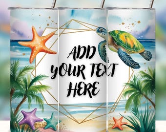 Personalized Beach Tumbler Sublimation Design: Palm Trees & Hibiscus (Digital Download)