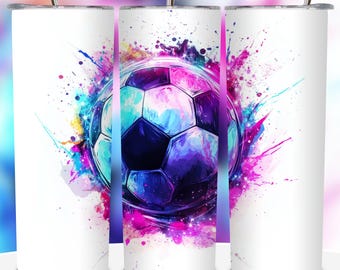 Soccer Tumbler Wrap 20oz Skinny Tumbler Soccer Ball Blue Sports Sublimation png Design Straight Tapered Tumbler Wrap Digital Download PNG.