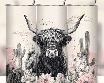 Highland Cow Tumbler Wrap: Boho Desert Cactus (Digital Download)