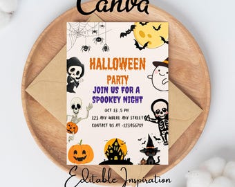 Halloween Party Invitation, Canva Template, Kids Spooky Night Party, Editable Halloween Invitation Halloween Party Invite