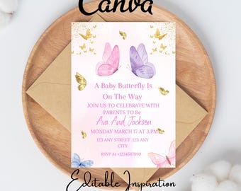 Purple Butterfly Baby Shower Invitation Template (Digital Download).
