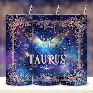 Taurus Zodiac 20 oz Skinny Tumbler Sublimation Design, Straight Tapered Tumbler Wrap, Tumbler Png, Instant Digital Download.
