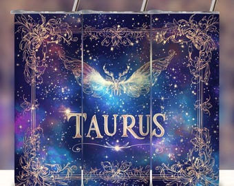 Taurus Zodiac 20 oz Skinny Tumbler Sublimation Design, Straight Tapered Tumbler Wrap, Tumbler Png, Instant Digital Download.