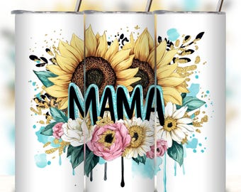 Mama Tumbler Wrap 20 oz Skinny Tumbler PNG Sunflower Sublimation Design Glitter Mama Tumbler Wrap Mom Tumbler Wrap, Digital Download.