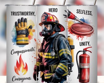 Firefighter 20 oz Skinny Tumbler Png, Fire Rescue 20oz Tumbler Png, Firefighter Straight and Taper Tumbler Wrap