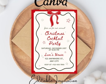 Christmas Cocktail Party Invitation Template, Whimsical Hand Drawn Festive Cocktail Xmas Holiday Invite, Scribble Style Canva Digital Invite