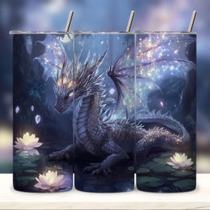 Dragon 20oz skinny tumbler sublimation design Fairy animal Flowers digital PNG Straight wrap Waterslide download.