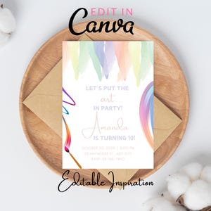 Editable Art Birthday Party Invitation, Art in Party Birthday Party Invite, Printable Art Painting Artist Birthday Party Invitation Template