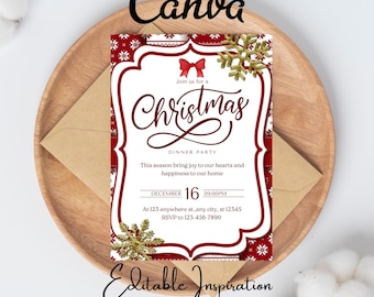 Elegant Christmas Party Invitation Template - Customisable Holiday Event Invite, Festive Digital Download for Instant Party Planning