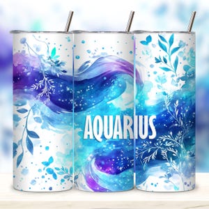 Aquarius Zodiac Sign 20 oz Skinny Tumbler Sublimation Designs Templates Straight Design Digital Download PNG.