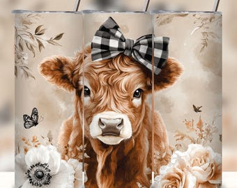 Floral Highland Cow 20oz Tumbler Wrap (Digital Download)