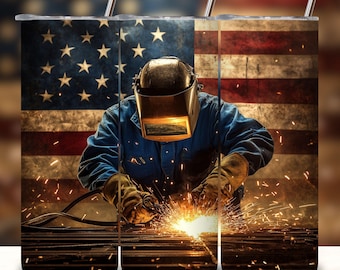 Welder 20 oz skinny Tumbler Wrap, American Flag Welding 20 oz Tumbler, Digital Download, Patriotic Welding Tumbler Design, sublimation png.