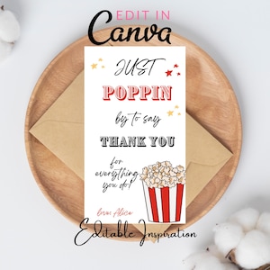 EDITABLE | Popcorn Teacher Appreciation Tags | Gift Tags | Thank You Tag | Childcare Tag | Teacher Gift Tag | Just Poppin&#39; by to say Thanks