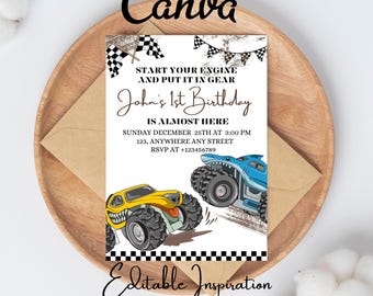 Monster Truck Birthday Invitation, Editable Minimalist Any Age Birthday Invitation, Monster Jam Boy Birthday Invite INSTANT DOWNLOAD